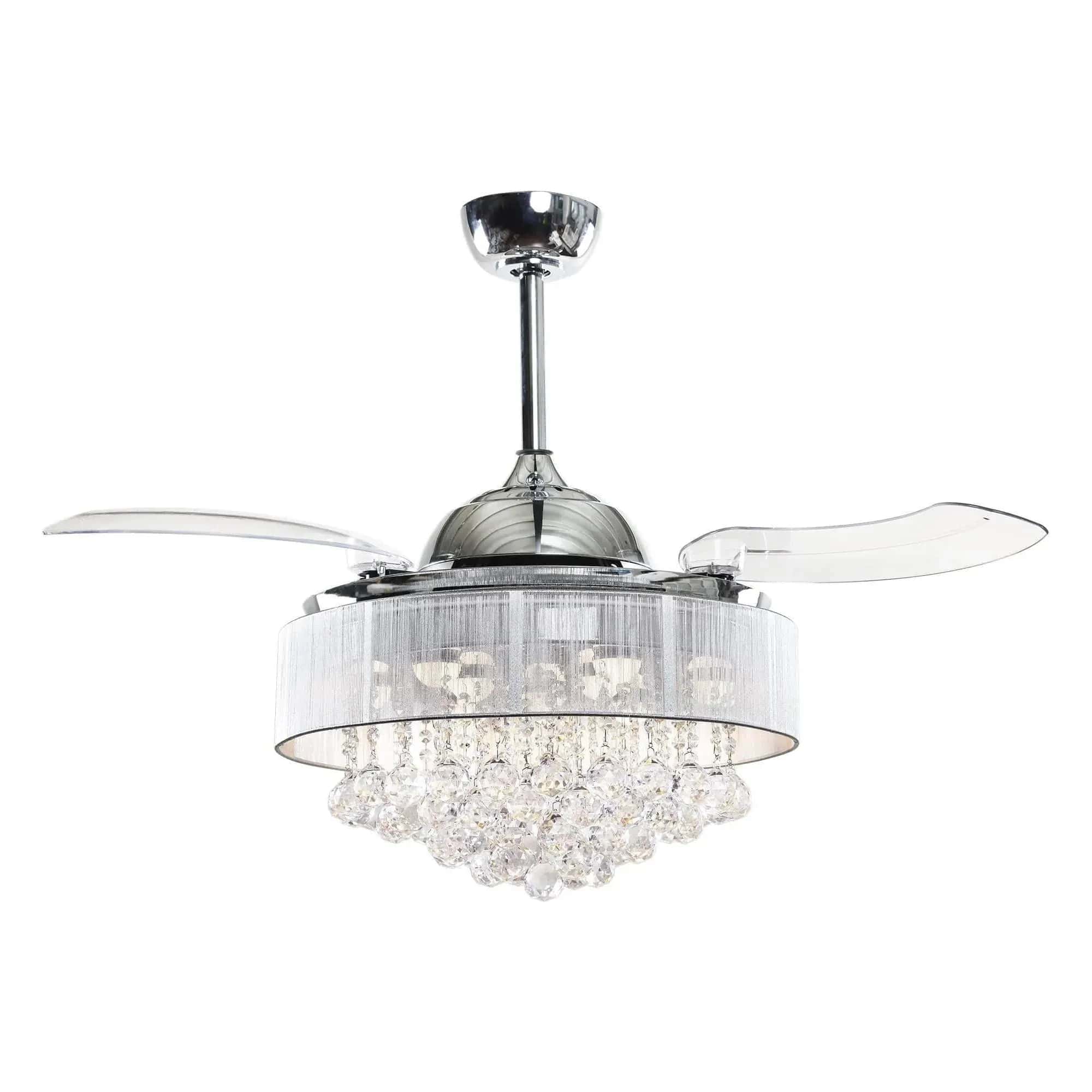Parrot Uncle 42 In. Modern Crystal Ceiling Fan with Lighting and Remote Control FULL VIEW