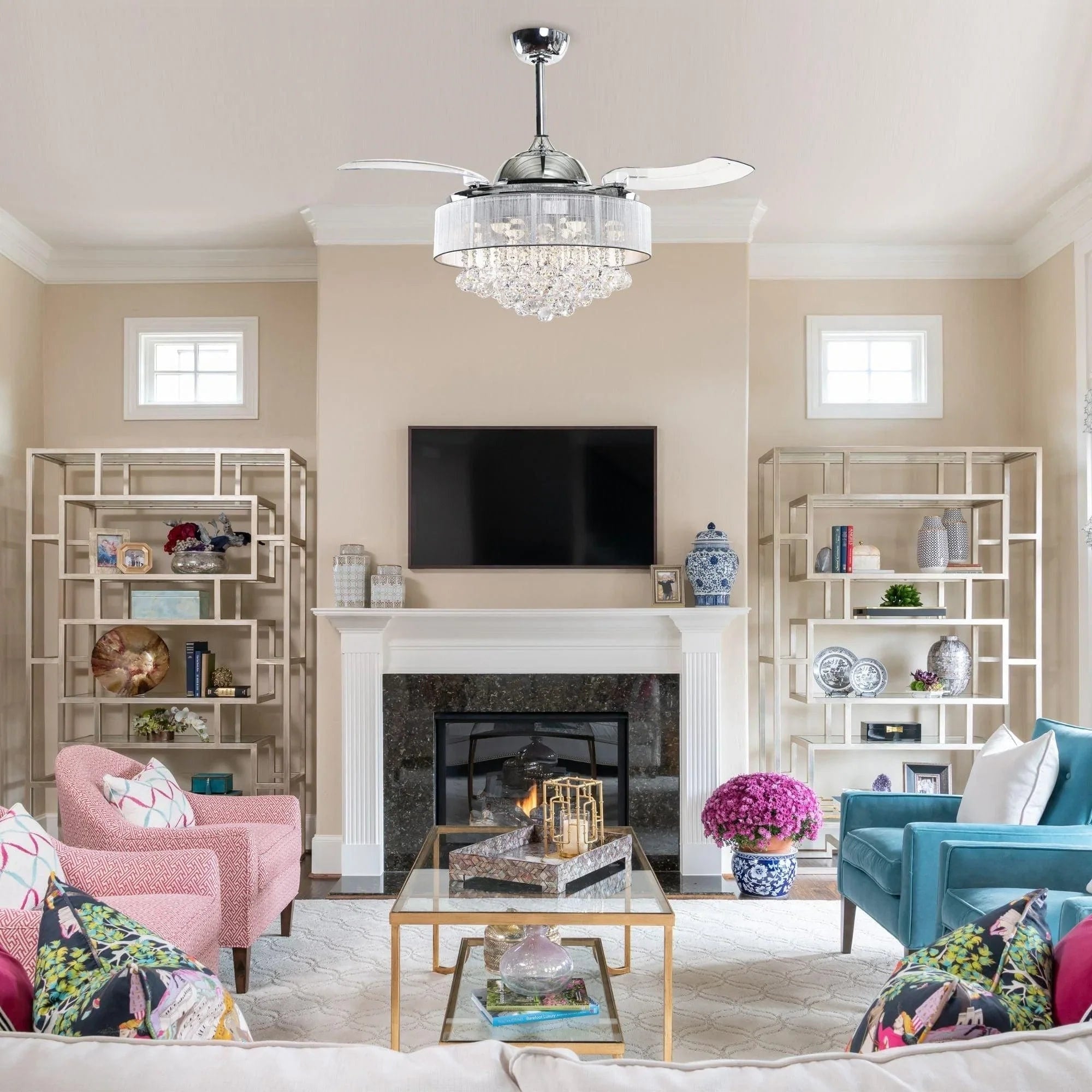 Parrot Uncle 42 In. Modern Crystal Ceiling Fan with Lighting and Remote Control SAMPLE PHOTO