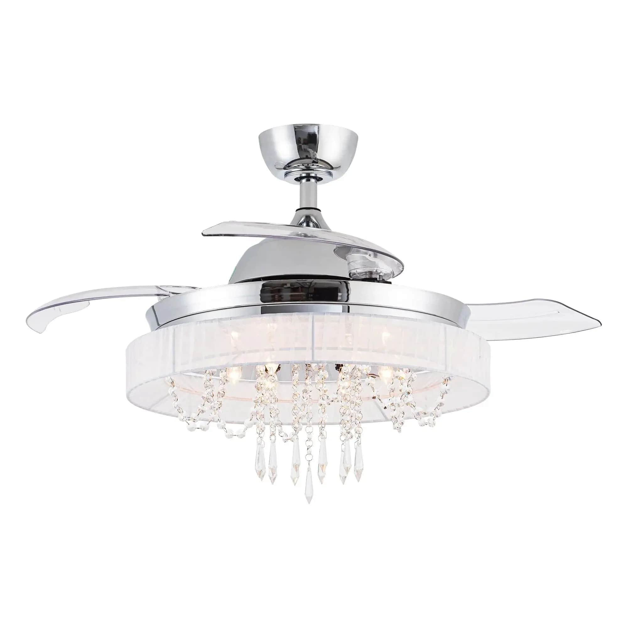 Parrot Uncle 42 In. Modern Crystal Ceiling Fan with Lighting and Remote Control