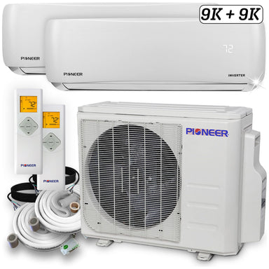 Pioneer Dual 18000 BTU 1.5-Ton 21.5 SEER Multi (2) Zone Wall Mount Air Conditioner Heat Pump 230-Volt COMPLETE SET