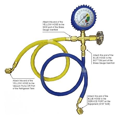 Pioneer Mini Split R410a Low Side Suction Charging Service Gauge Hose Set 5/16" Port
