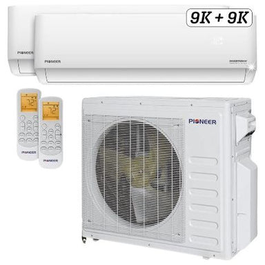Pioneer® Mini Split 18,000 BTU 2 Zone Ductless Air Conditioner and Heat Pump, WYT020GLHI22M2-9W-9W COMPLETE SET