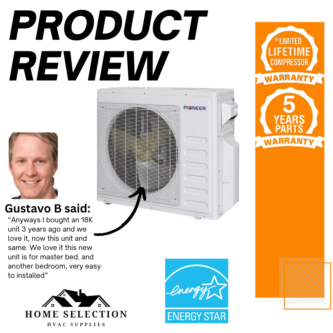 Pioneer® Mini Split 18,000 BTU 2 Zone Ductless Air Conditioner and Heat Pump, WYT020GLHI22M2-9W-9W product review