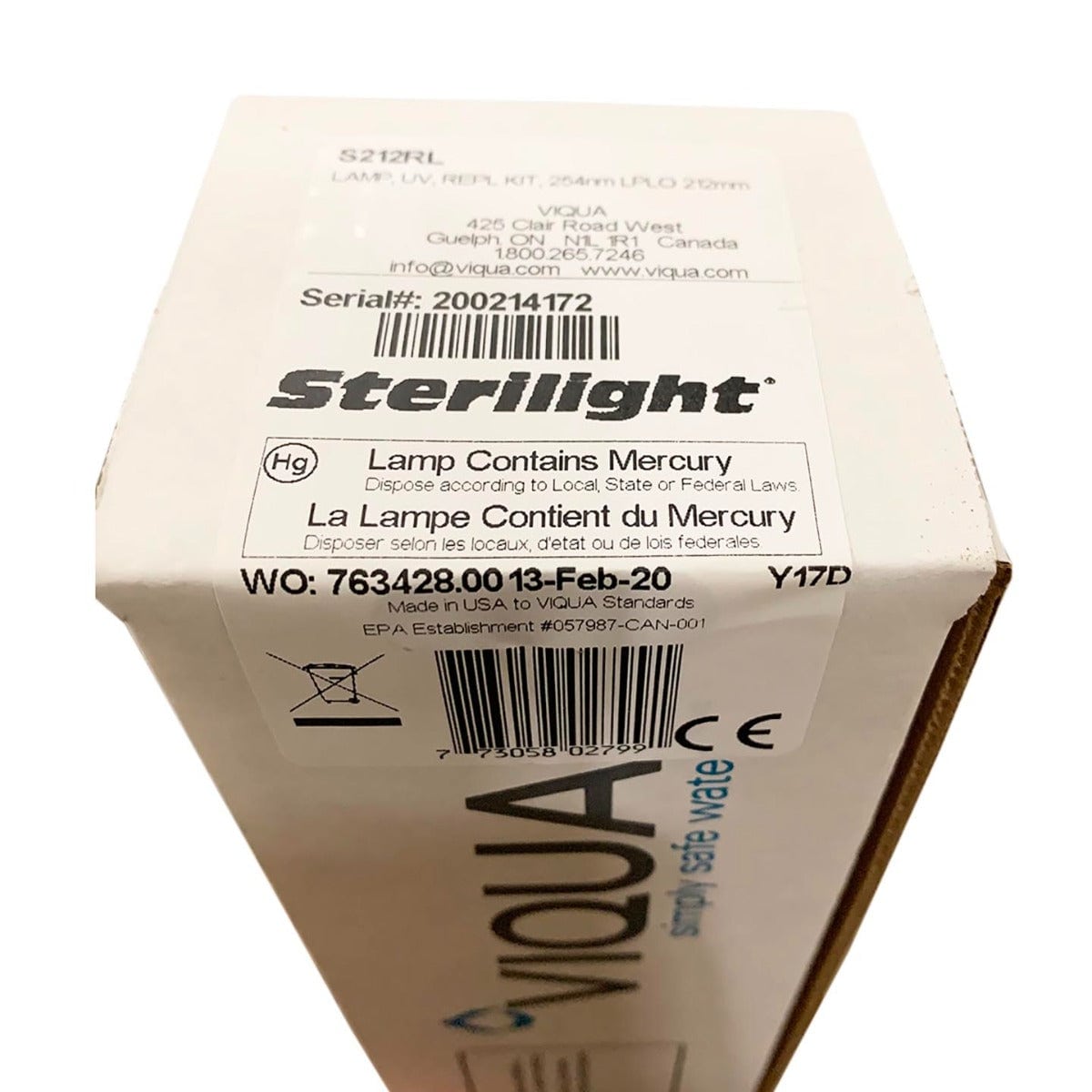 S212RL Viqua Water Disinfection System UV Lamp LABEL