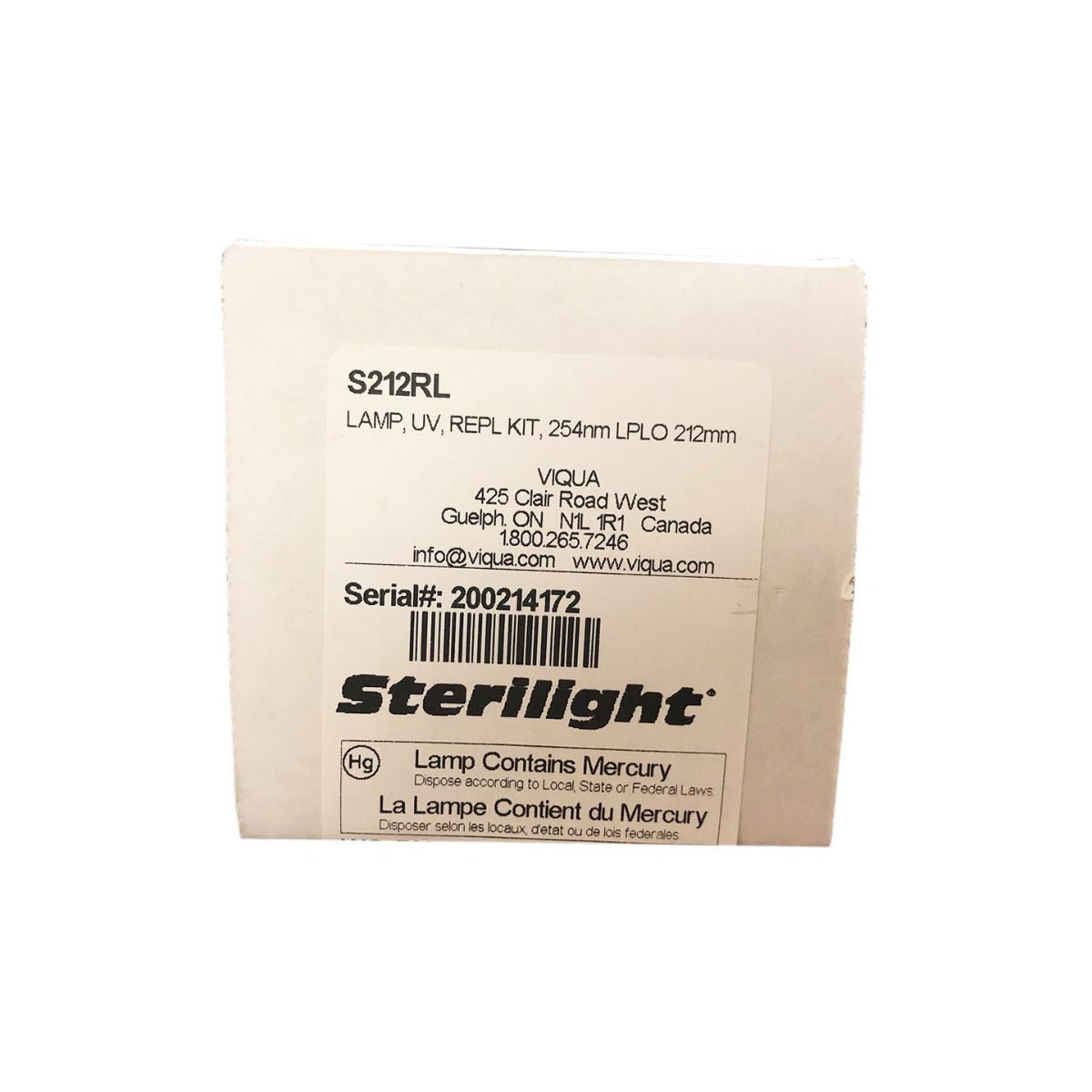 S212RL Viqua Water Disinfection System UV Lamp LABEL