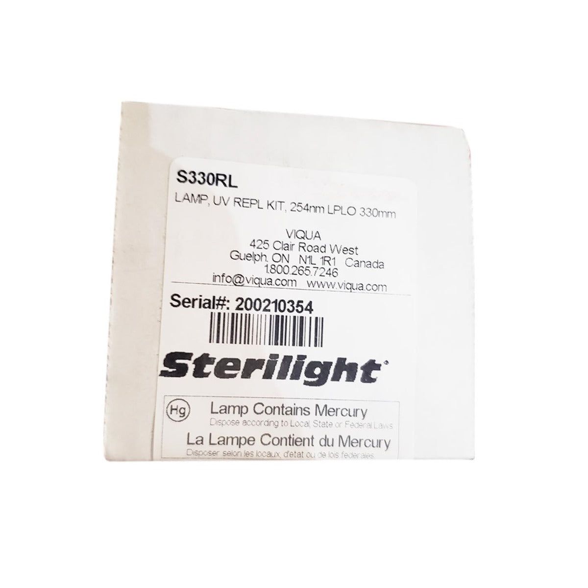 S330RL Water Disinfection System UV Lamp by Viqua LABEL