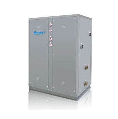 SPRSUN 39KW-100KW Commercial Water to Water Open Loop Heat Pump for DHW and Room Heating FRONT AND SIDE VIEW