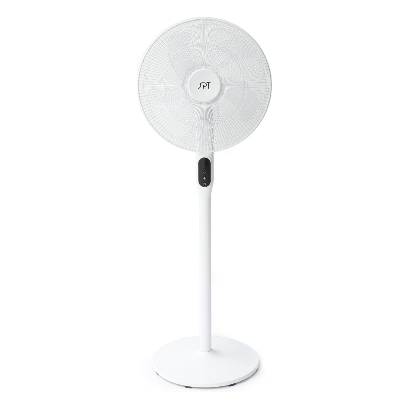 SPT DC-Motor Energy Saving Stand Fan with Remote and Timer – Piano White FRONT VIEW