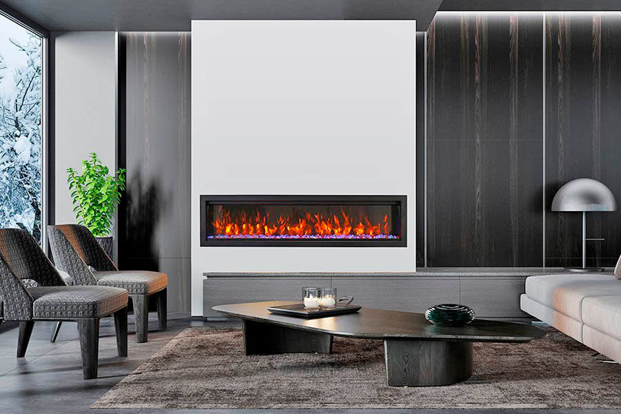 Amantii Symmetry Bespoke 100'' Wall Mount / Recessed Linear Indoor/Outdoor Electric Fireplace