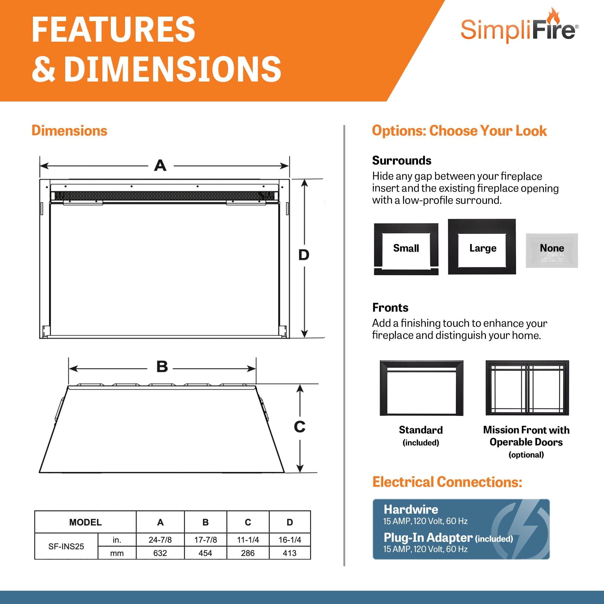 SimpliFire 25-In Electric Fireplace Insert