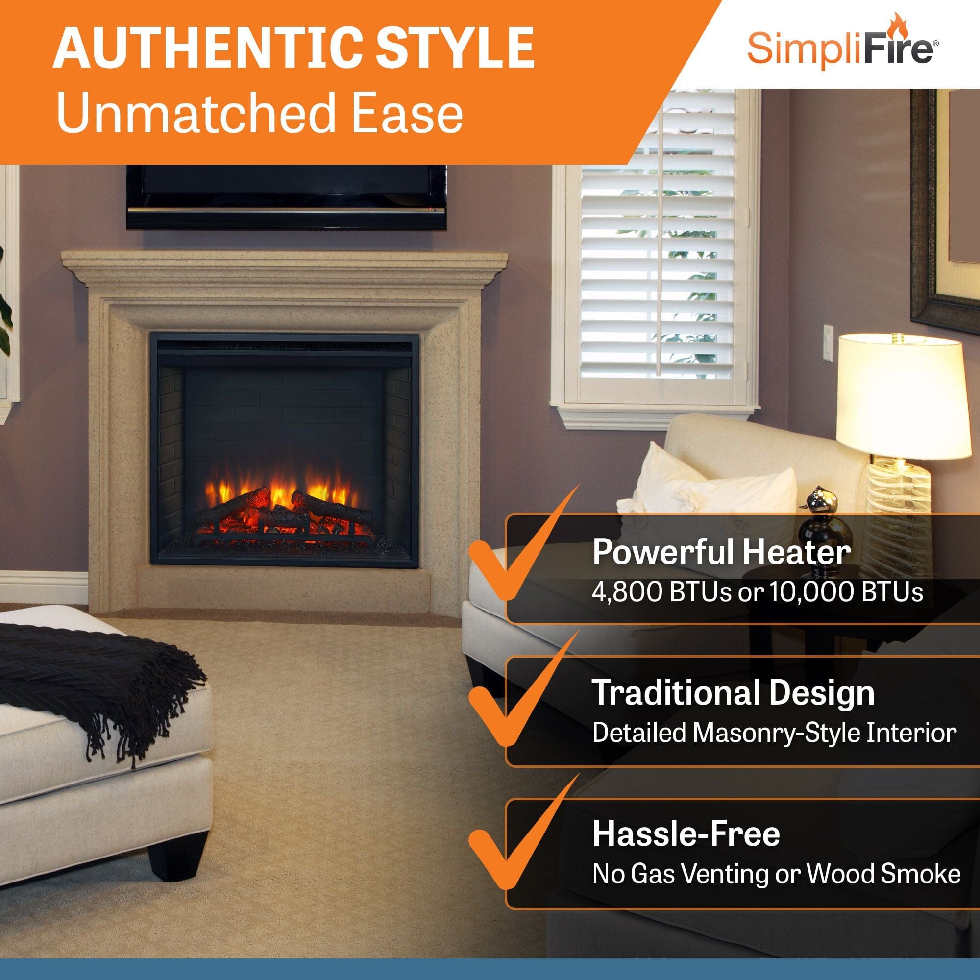 SimpliFire 30-In Built-In Electric Fireplace w/ Trim Kit