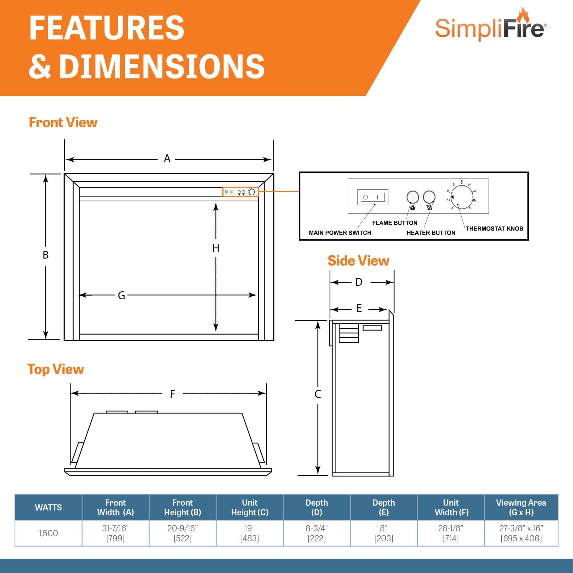 SimpliFire 32-In Built-In Electric Fireplace Insert