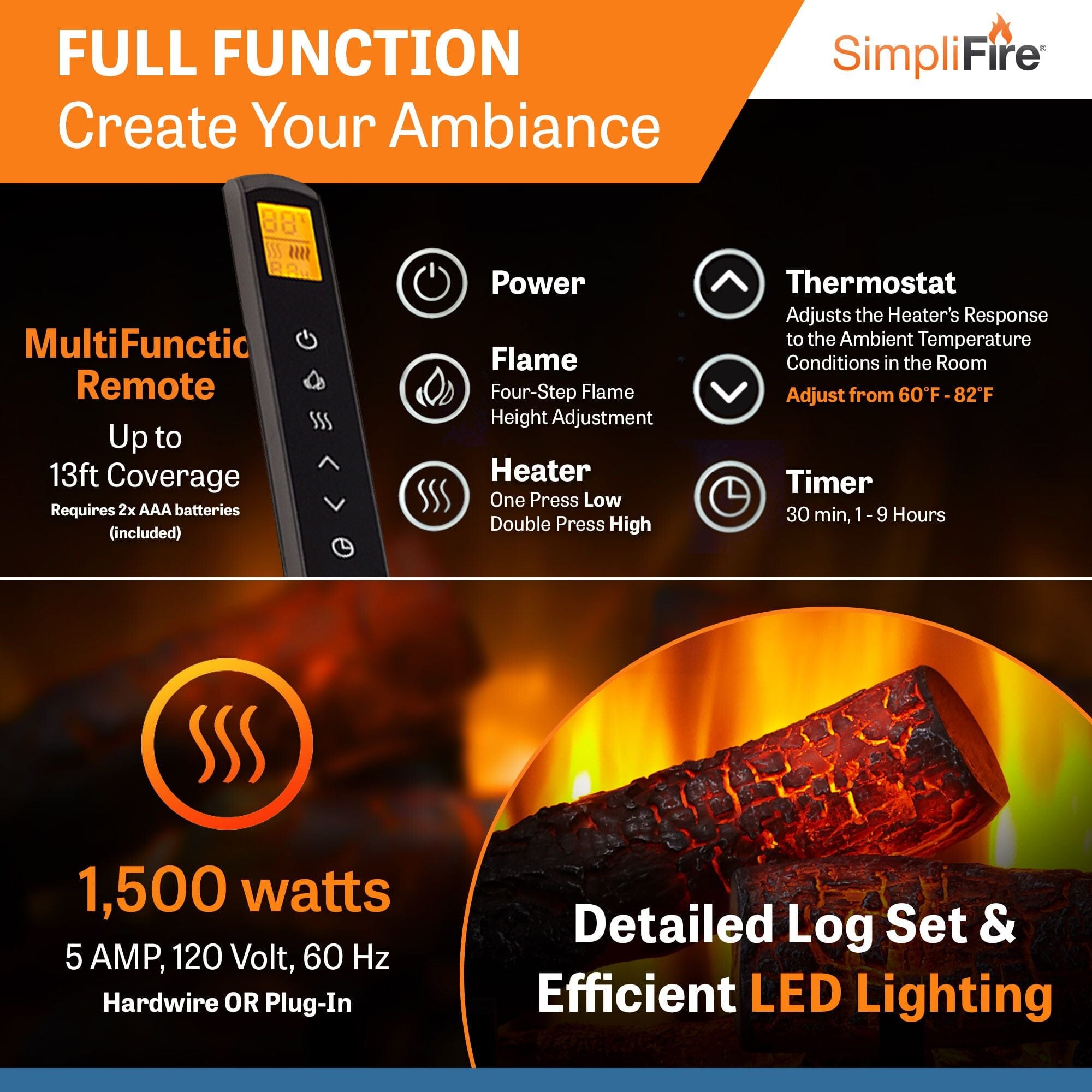 SimpliFire 35-In Electric Fireplace Insert