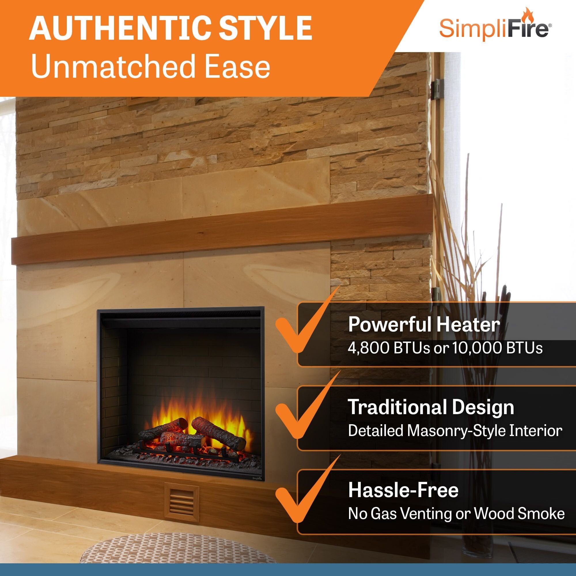 SimpliFire 36-In Built-In Electric Fireplace - SF-BI36-EB 