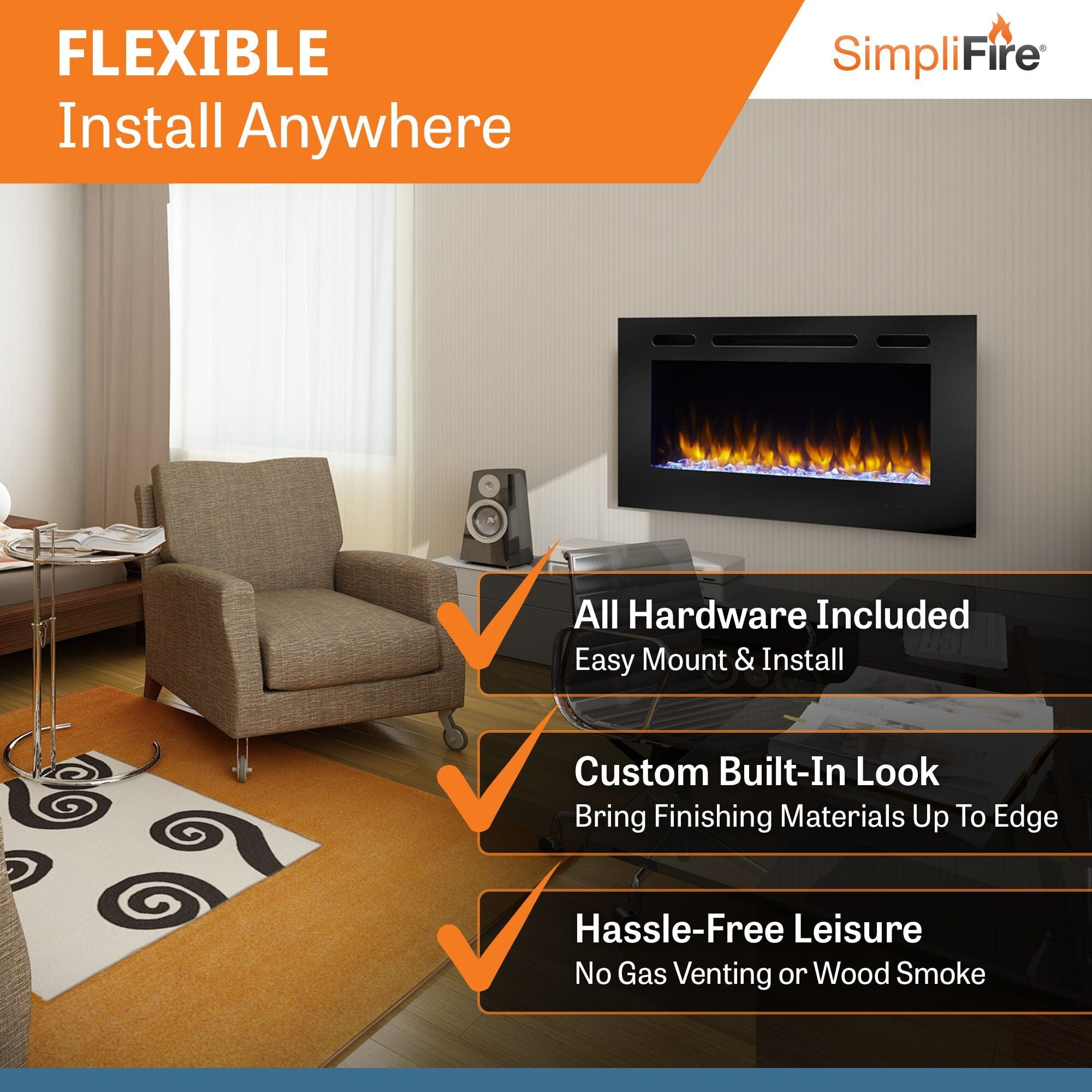 SimpliFire 40-in Allusion Wall Mount Electric Fireplace