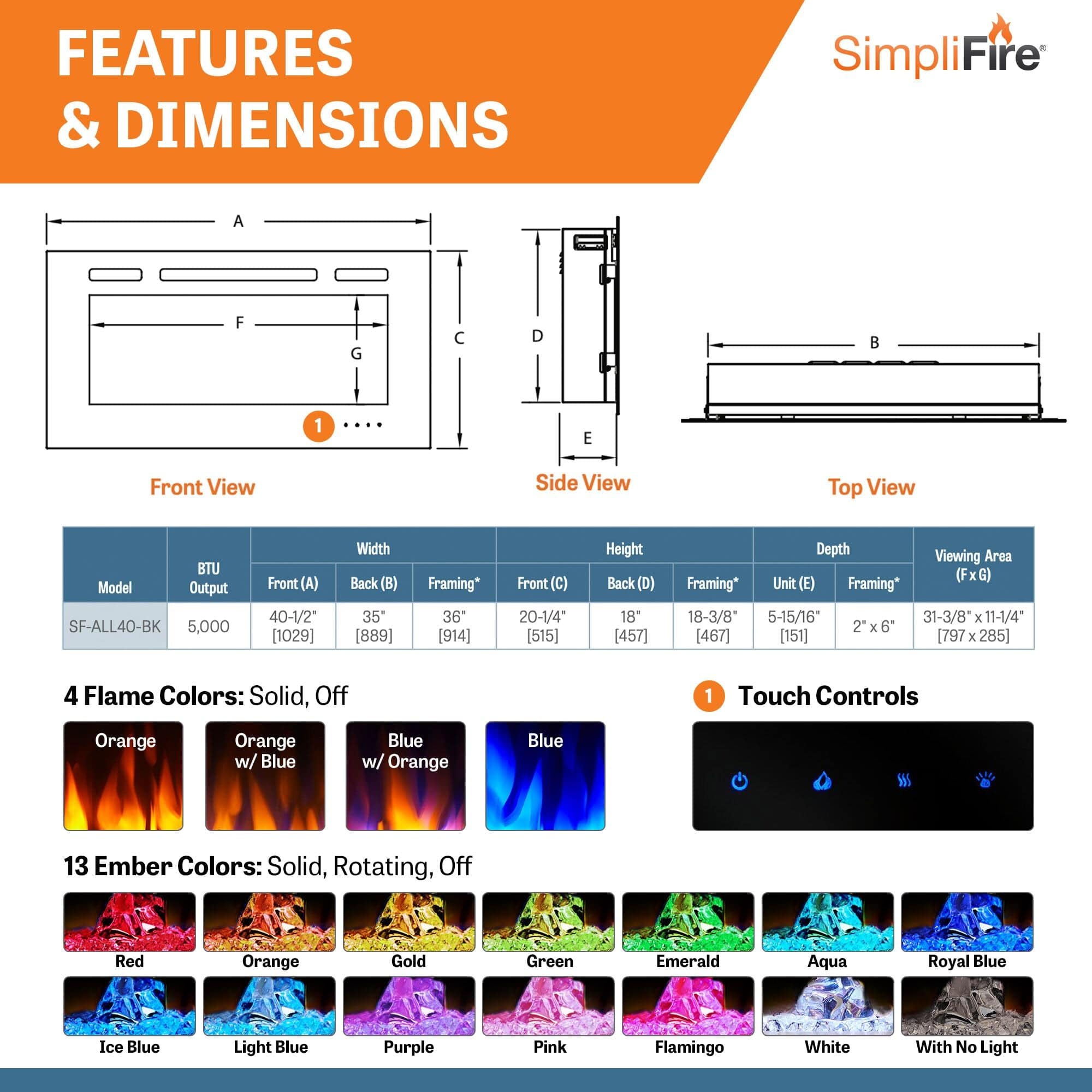 SimpliFire 40-in Allusion Wall Mount Electric Fireplace