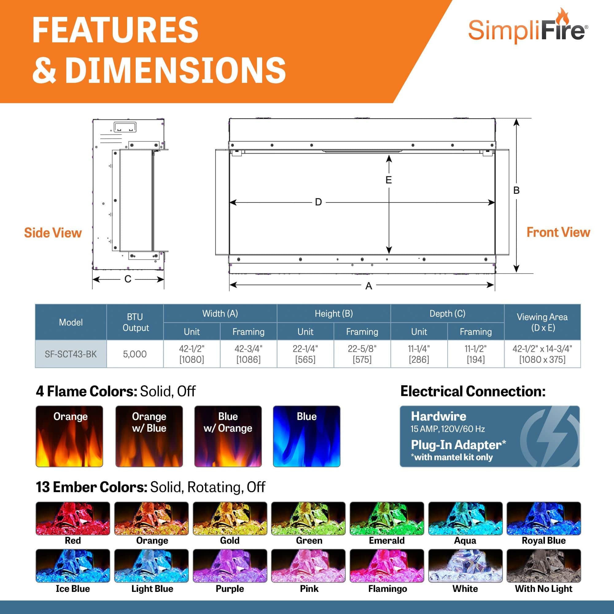 SimpliFire 43-In Scion Trinity Linear Electric Fireplace