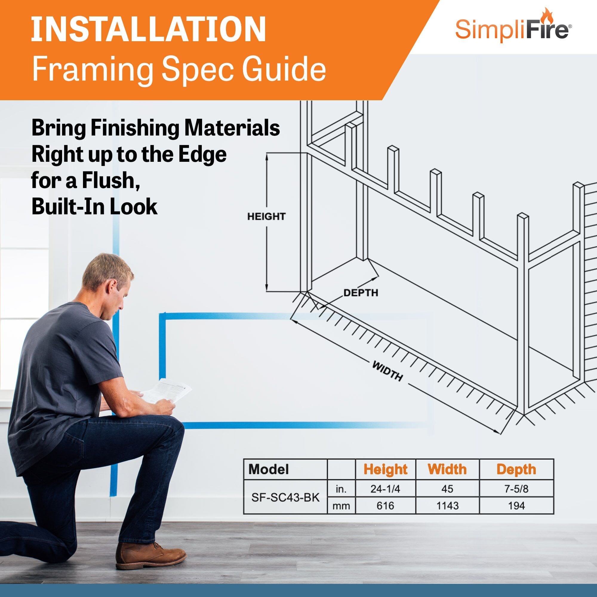 SimpliFire 43-in Scion Linear Built-In Electric Fireplace