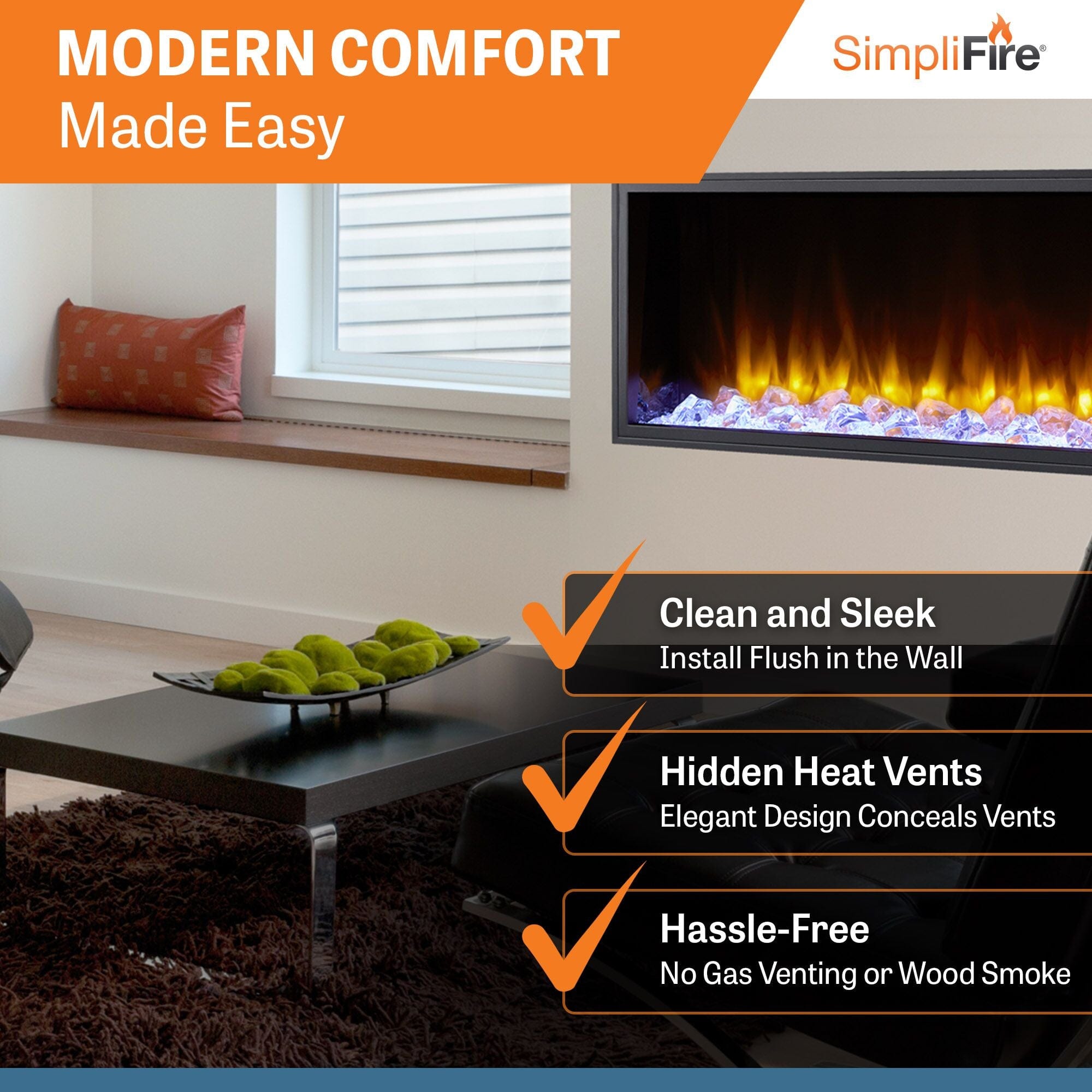 SimpliFire 43-in Scion Linear Built-In Electric Fireplace