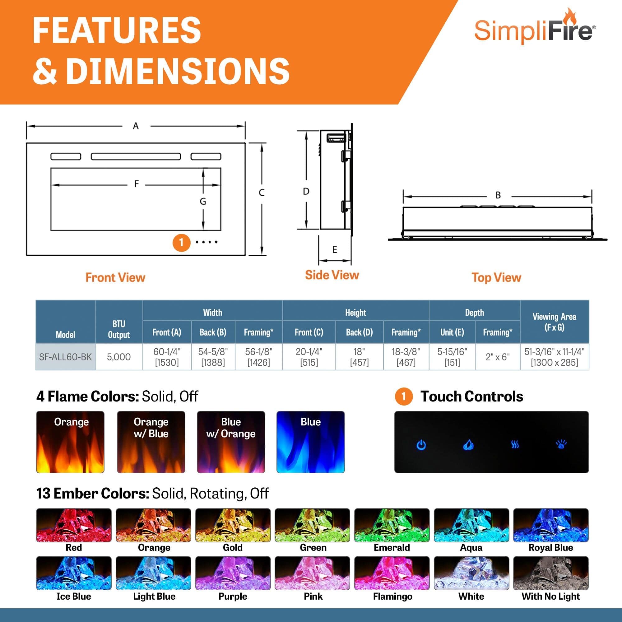 SimpliFire 60-in Allusion Wall Mount Electric Fireplace 