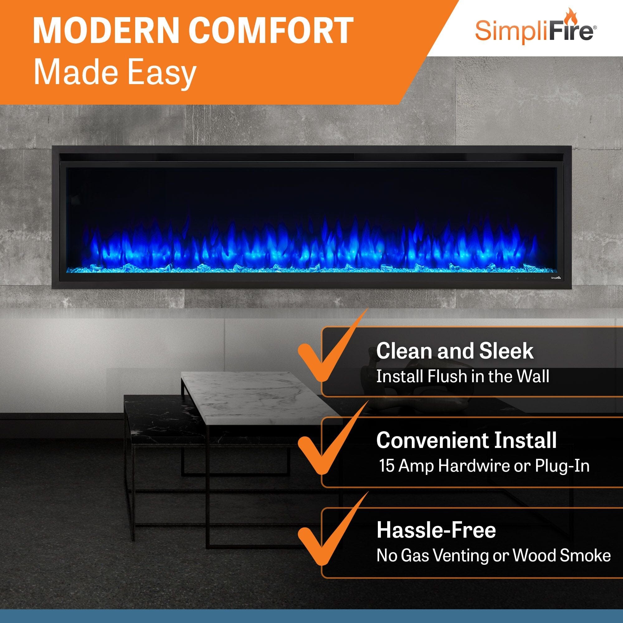 SimpliFire 72-in Allusion Platinum Wall Mount Electric Fireplace