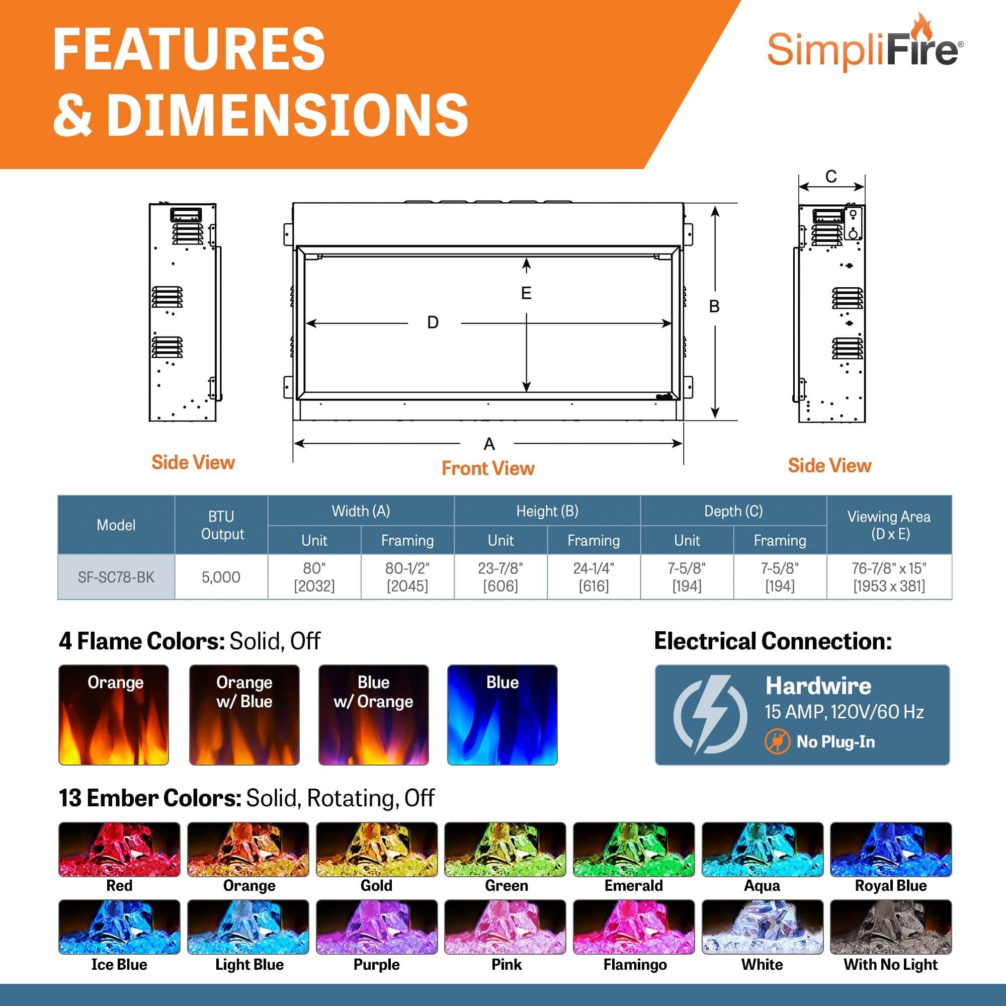 SimpliFire 78-in Scion Linear Built-In Electric Fireplace