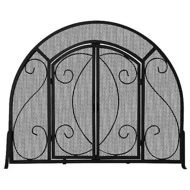 Single Panel Black Wrought Iron Ornate Screen with Doors