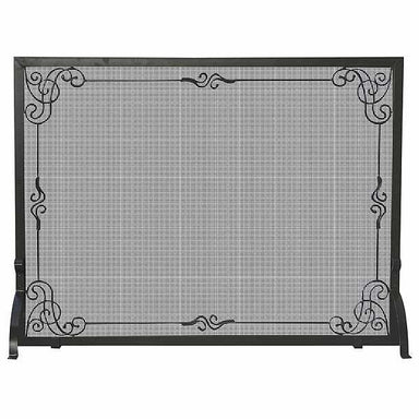Single Panel Black Wrought Iron Screen with Decorative Scroll
