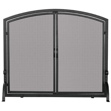 Single Panel Black Wrought Iron Screen with Doors - Large FRONT VIEW