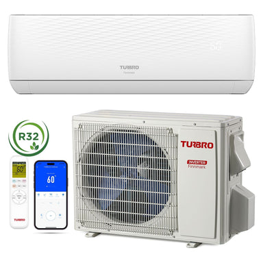 Turbro Finnmark 12000 BTU WiFi Ductless Mini Split AC with Heat Pump, 115V/230V COMPLETE SET