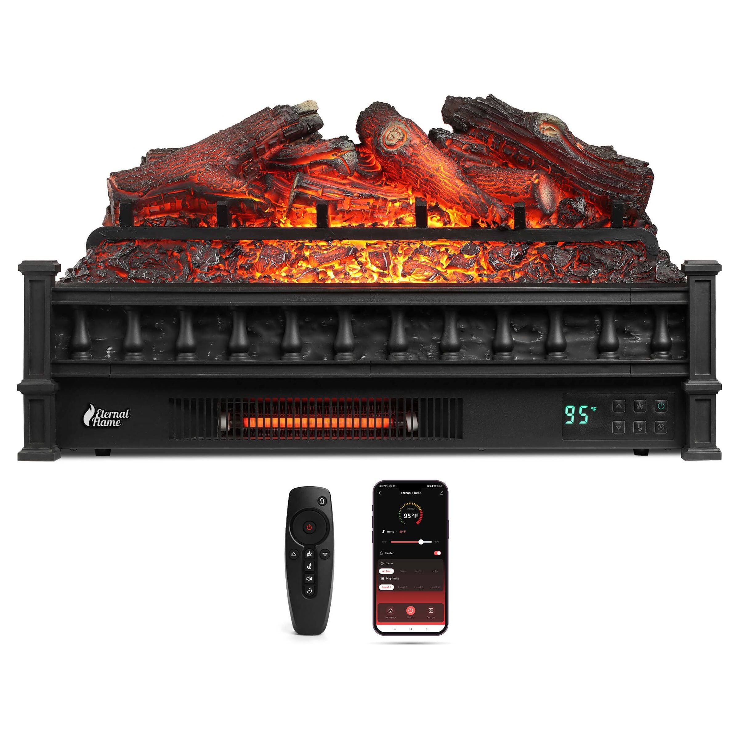 Turbro Eternal Flame EF26-PB Smart Electric Fireplace Logs, WiFi Enabled FRONT VIEW
