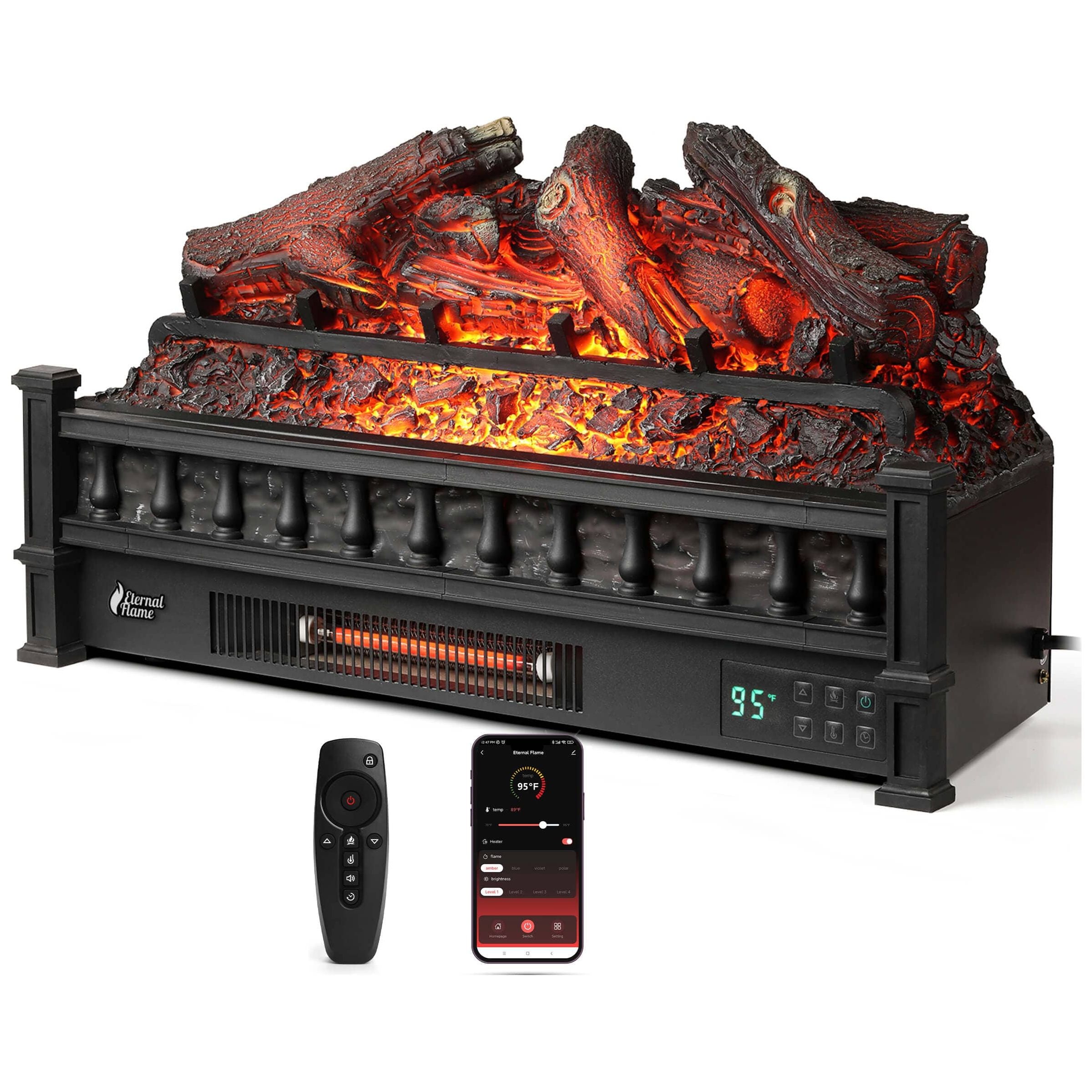 Turbro Eternal Flame EF30-PB Electric Fireplace Logs SIDE VIEW