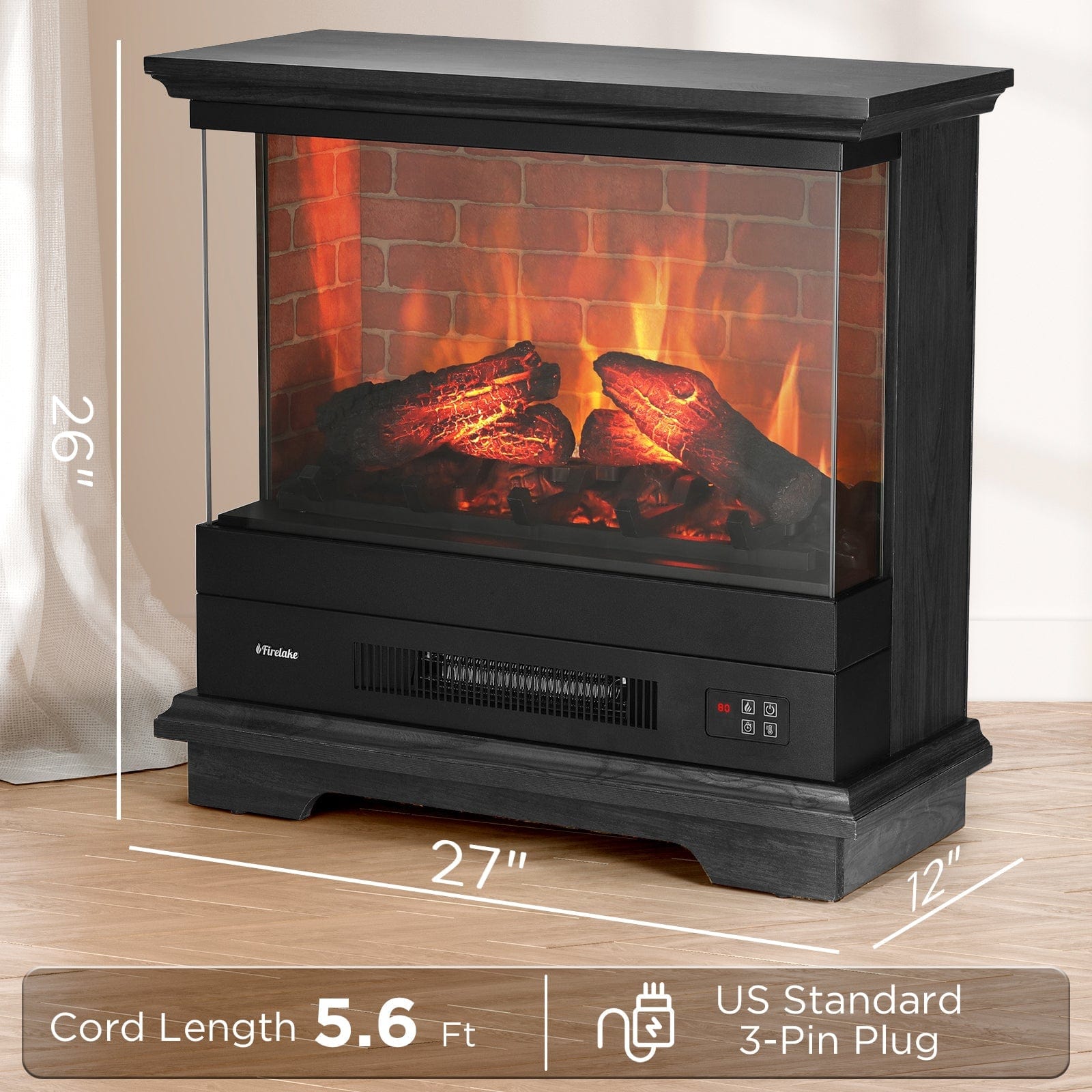 Turbro Firelake FL27-BW Electric Fireplace Heater With Mantel