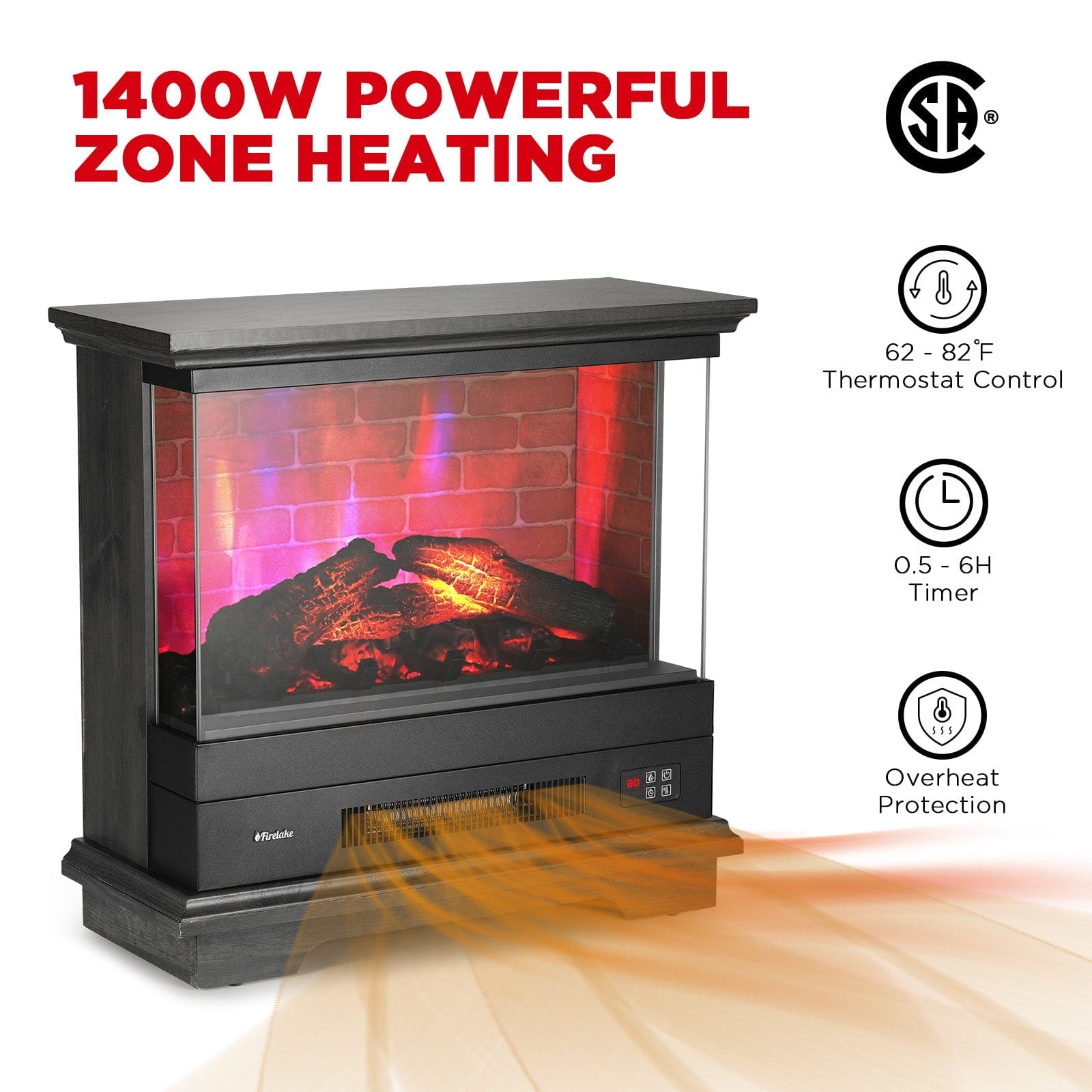 Turbro Firelake FL27-BW Electric Fireplace Heater With Mantel