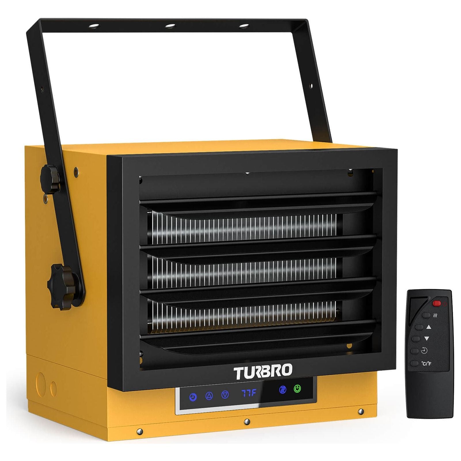 Turbro Neighborhood GH7500 Garage Heater SIDE VIEW WITH REMOTE CONTROL