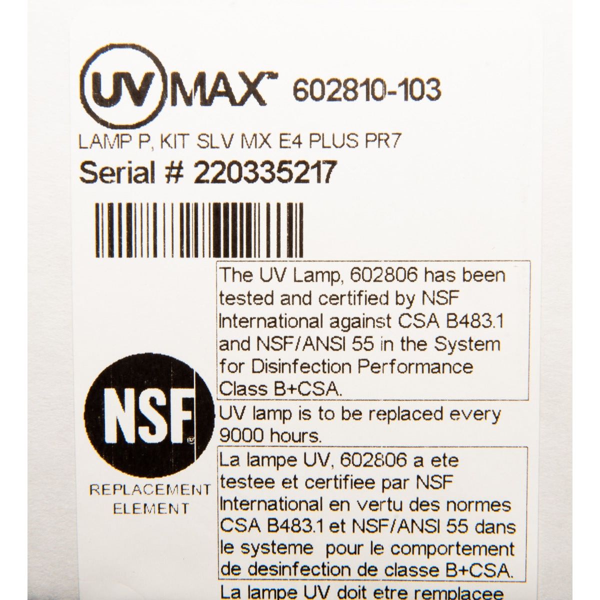 Viqua 602810-103 Lamp/ Quartz Sleeve Combo Pack LABEL