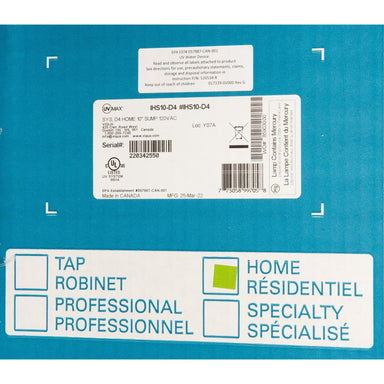 Viqua IHS10-D4 UVMAX Home Plus UV Disinfection System LABEL