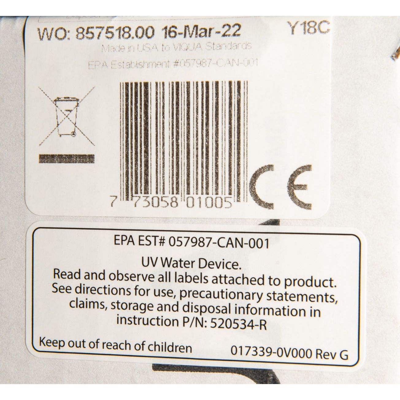 Viqua S410RL Replacement UV Lamp LABEL