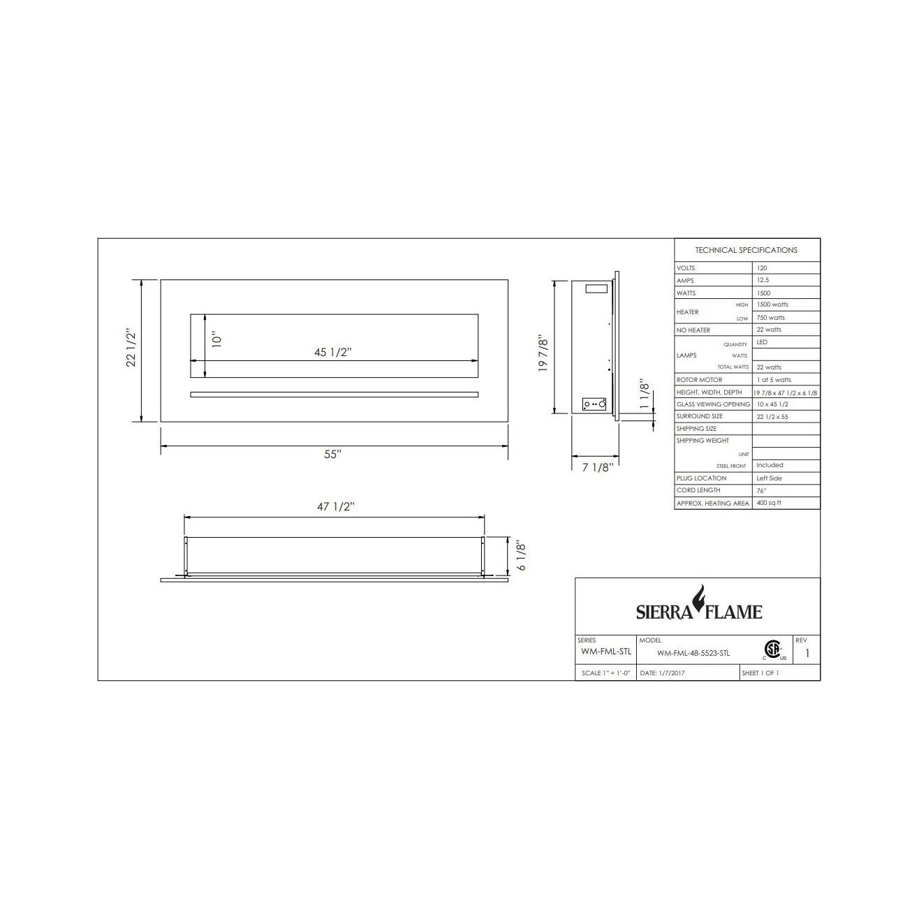 Sierra Flame 55-inch Mount / Recessed Electric Fireplace