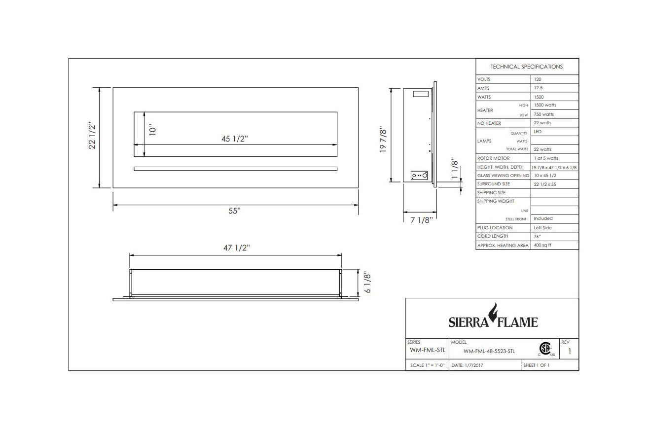 Sierra Flame 55-inch Mount / Recessed Electric Fireplace