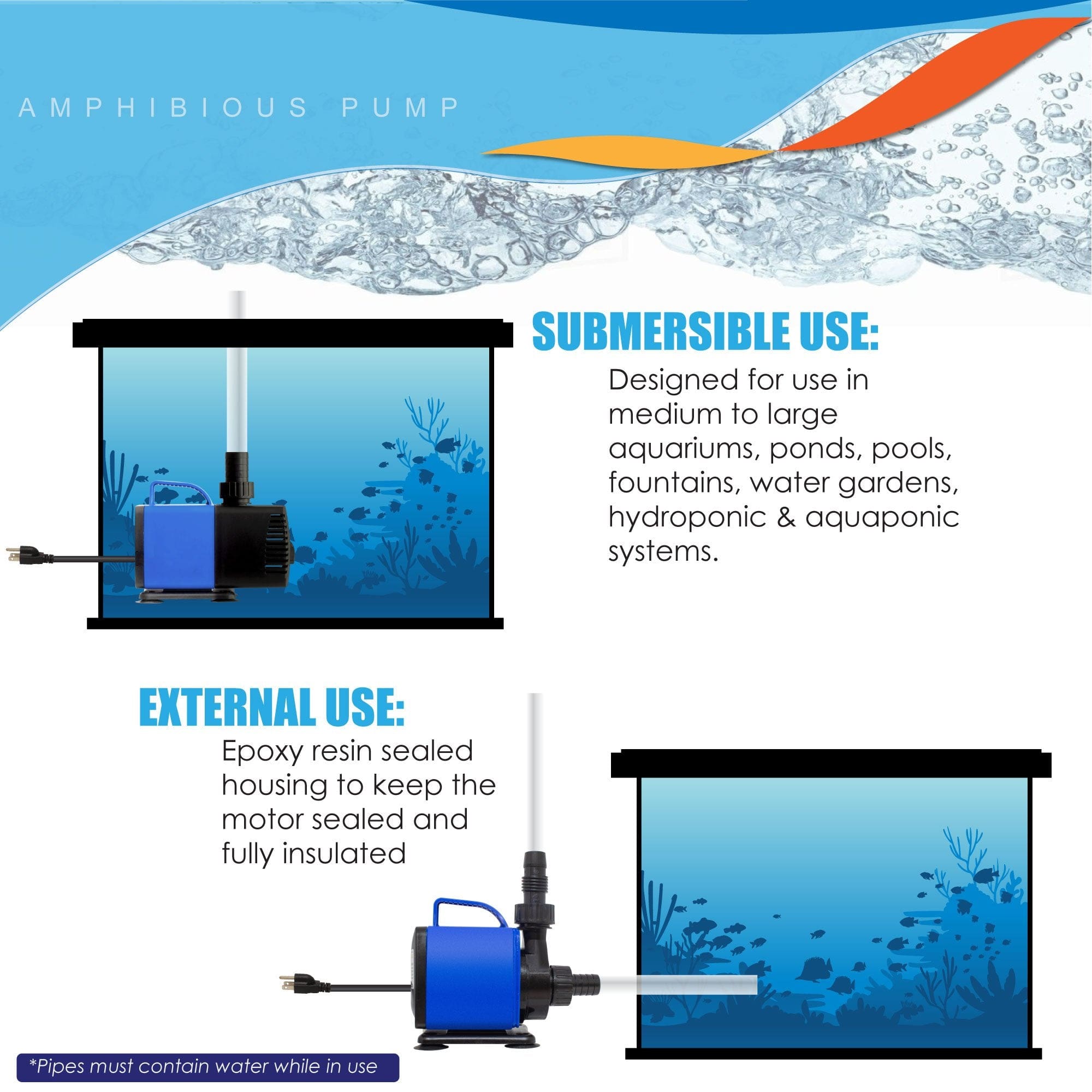 AquaDream Aqua Dream 2250 GPH Adjustable Submersible Pump Aquarium Water Treatments
