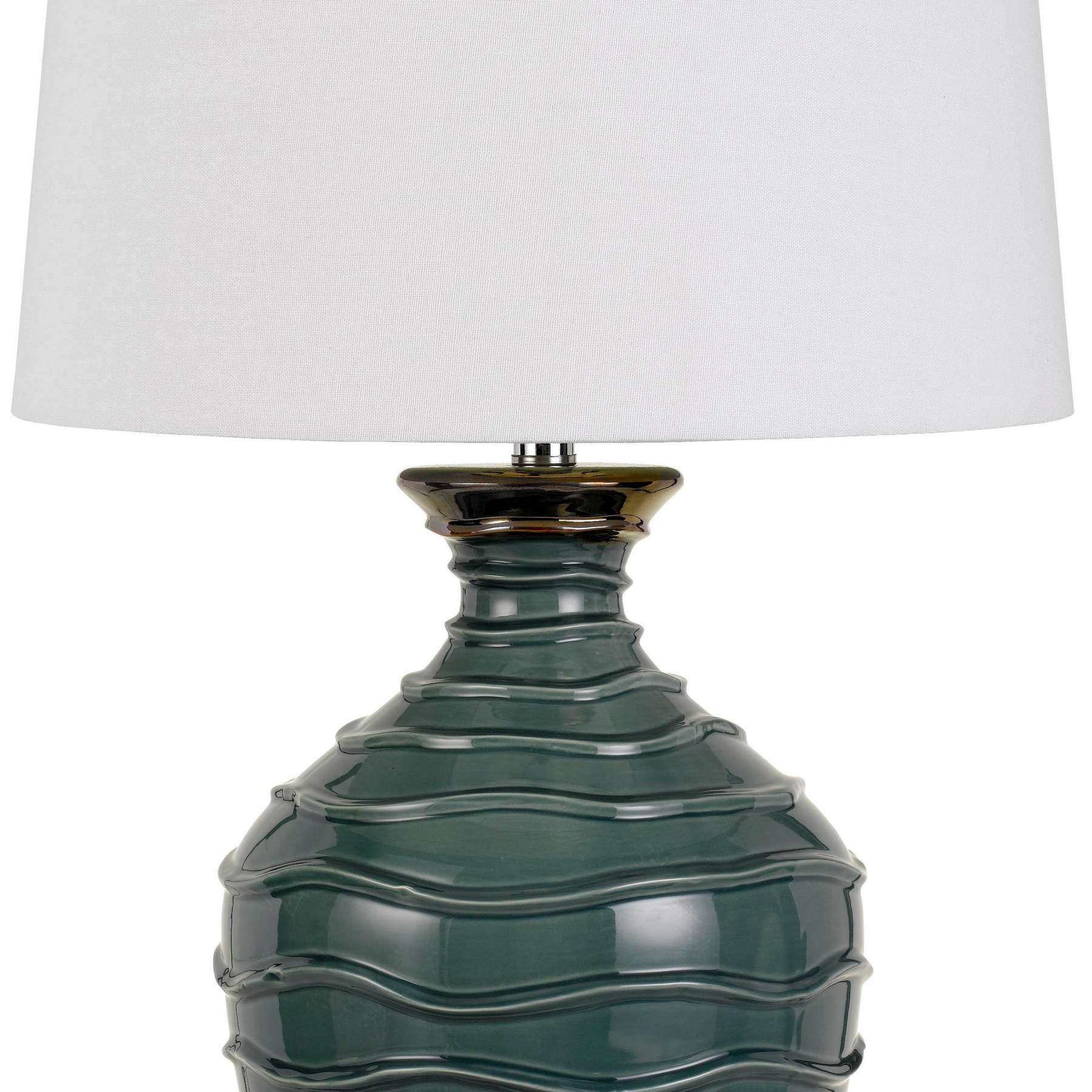 Benzara 150 Watt Ceramic Frame Table Lamp With Drum Shade, White And Green By Benzara Table Lamps BM224804