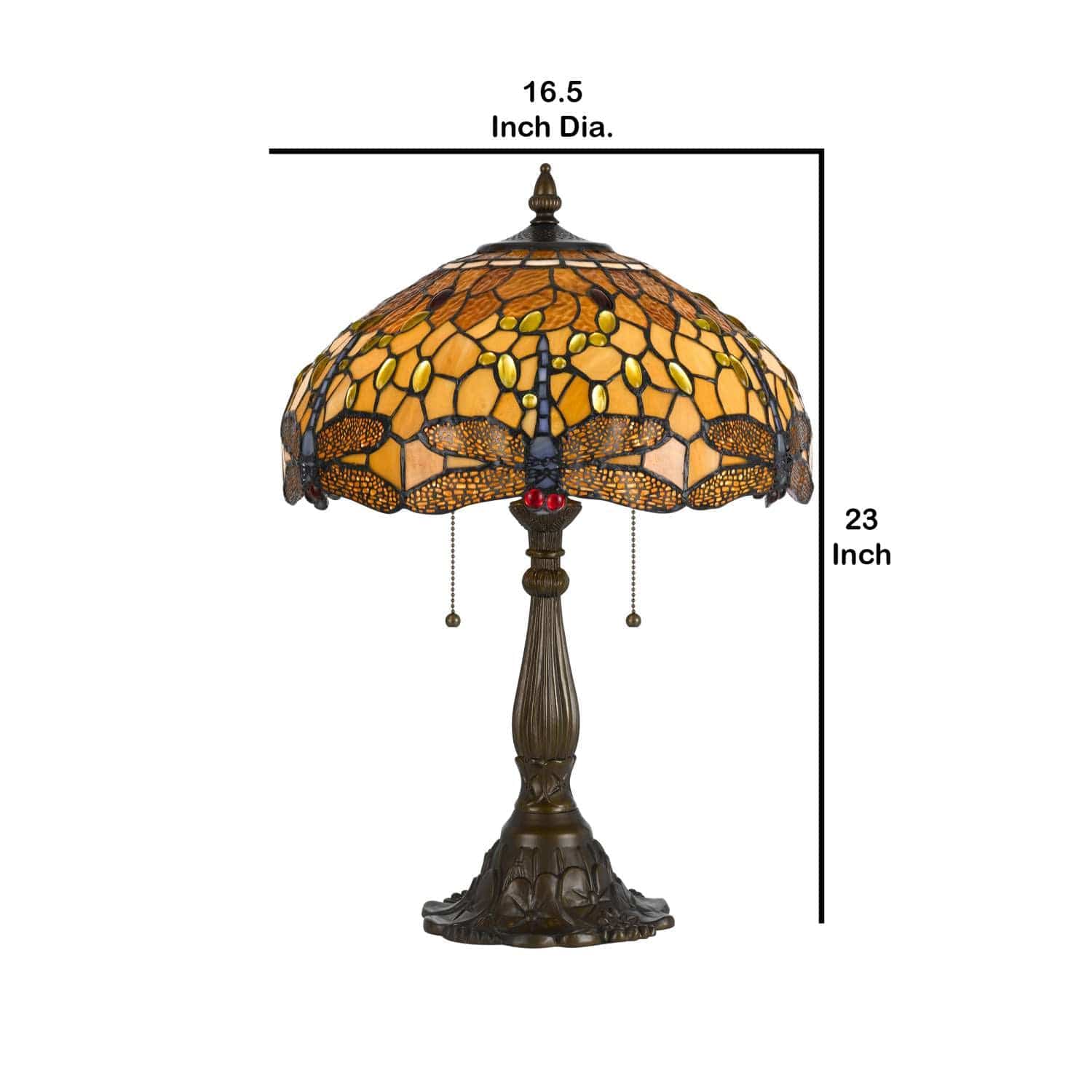 Benzara 2 Bulb Tiffany Table Lamp With Dragonfly Design Shade, Multicolor By Benzara Table Lamps BM223636