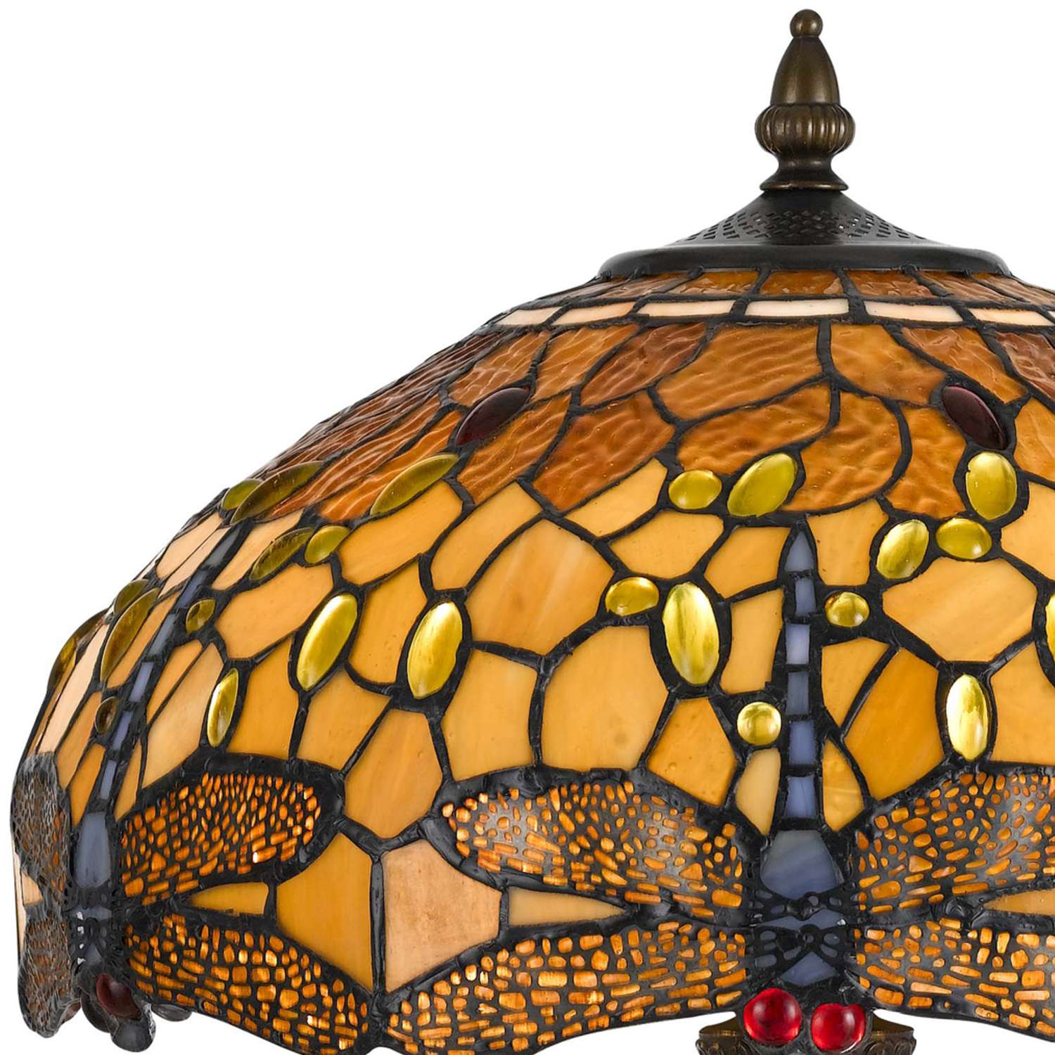Benzara 2 Bulb Tiffany Table Lamp With Dragonfly Design Shade, Multicolor By Benzara Table Lamps BM223636