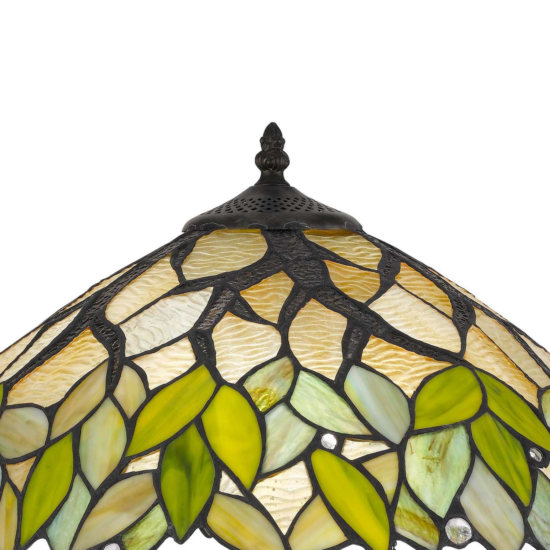 Benzara 2 Bulb Tiffany Table Lamp With Leaf Design Glass Shade, Multicolor By Benzara Table Lamps BM224791