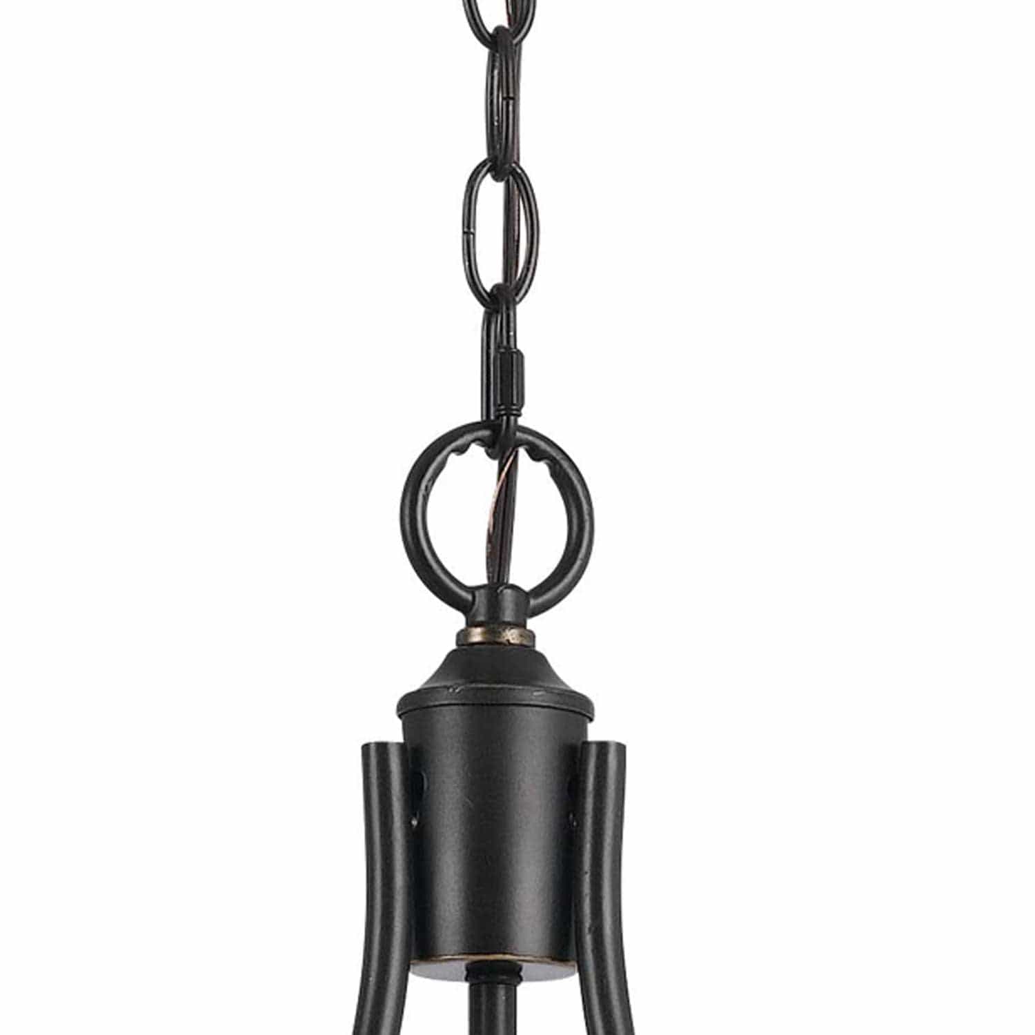 Benzara 3 Bulb Chandelier With Glass Shade And Metal Frame, Black And White By Benzara Chandeliers BM223592
