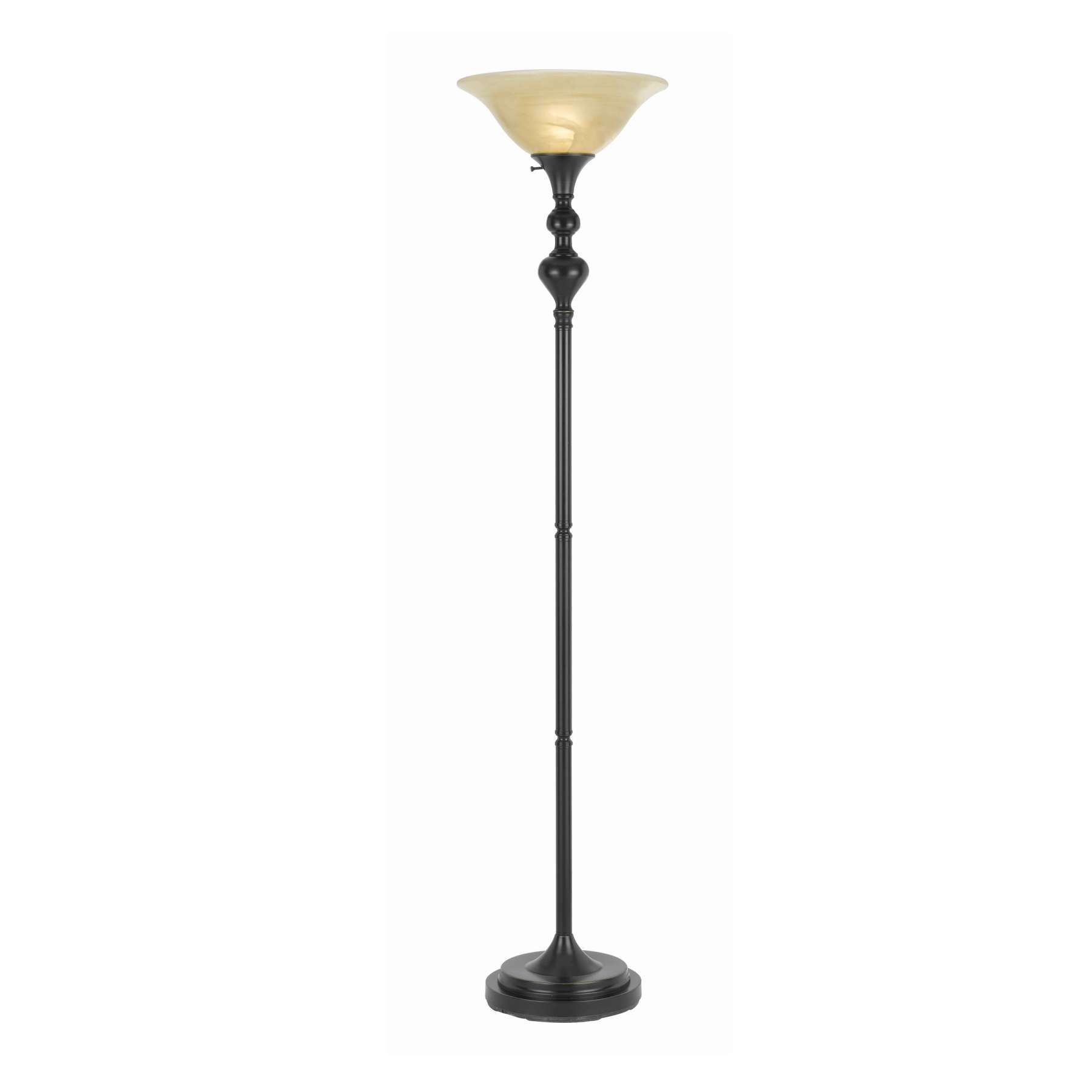 Benzara 3 Way Glass Shade Torchiere Floor Lamp With Metal Pedestal Base, Black By Benzara Floor Lamps BM224782