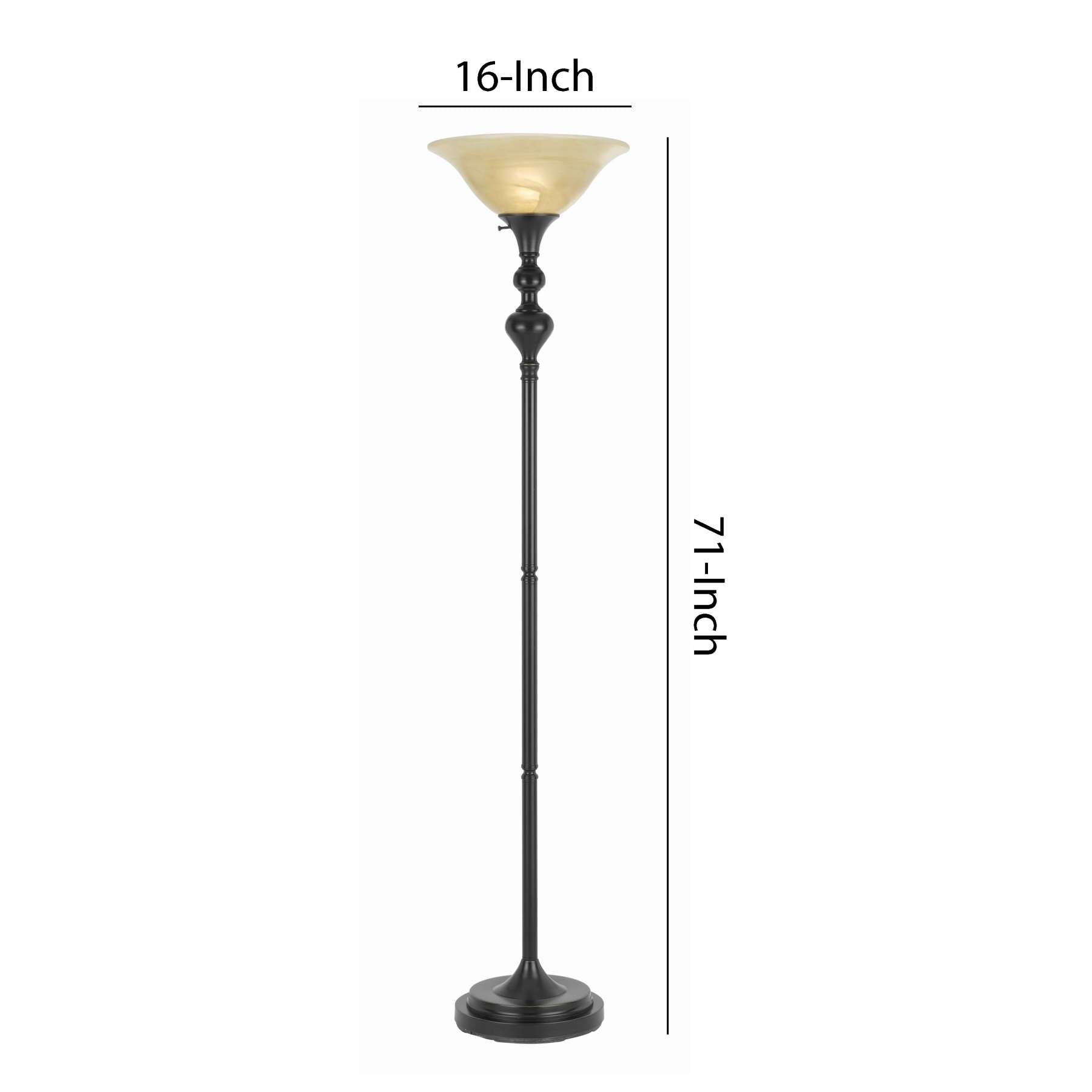 Benzara 3 Way Glass Shade Torchiere Floor Lamp With Metal Pedestal Base, Black By Benzara Floor Lamps BM224782