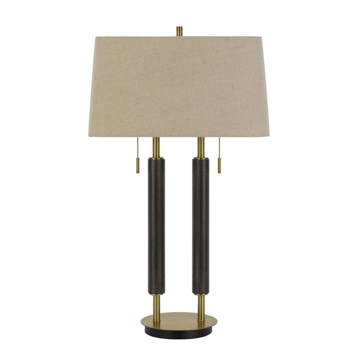 Benzara 32" Metal And Wood Desk Lamp With Two Light Setup, Brown And Gold By Benzara Table Lamps BM233475