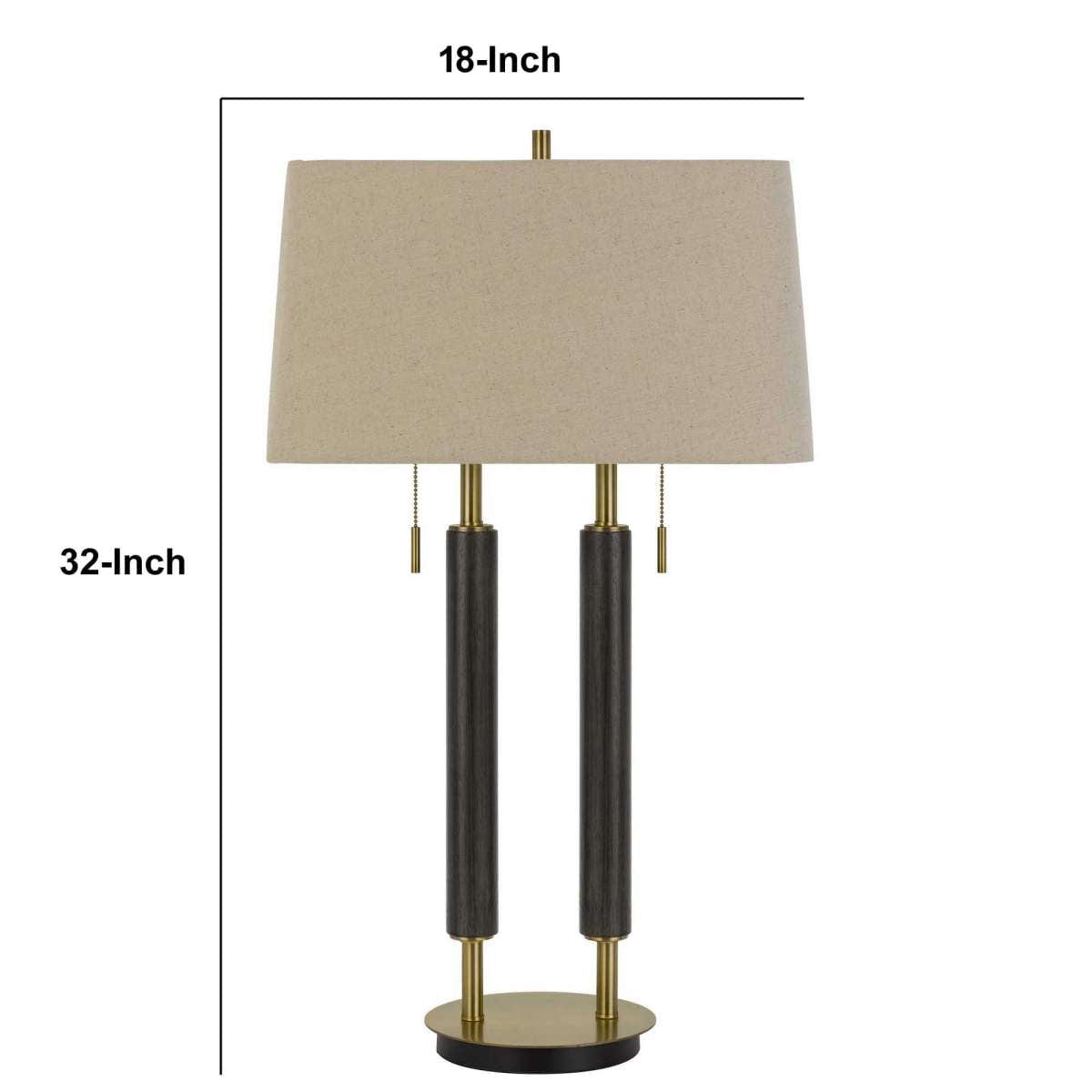 Benzara 32" Metal And Wood Desk Lamp With Two Light Setup, Brown And Gold By Benzara Table Lamps BM233475